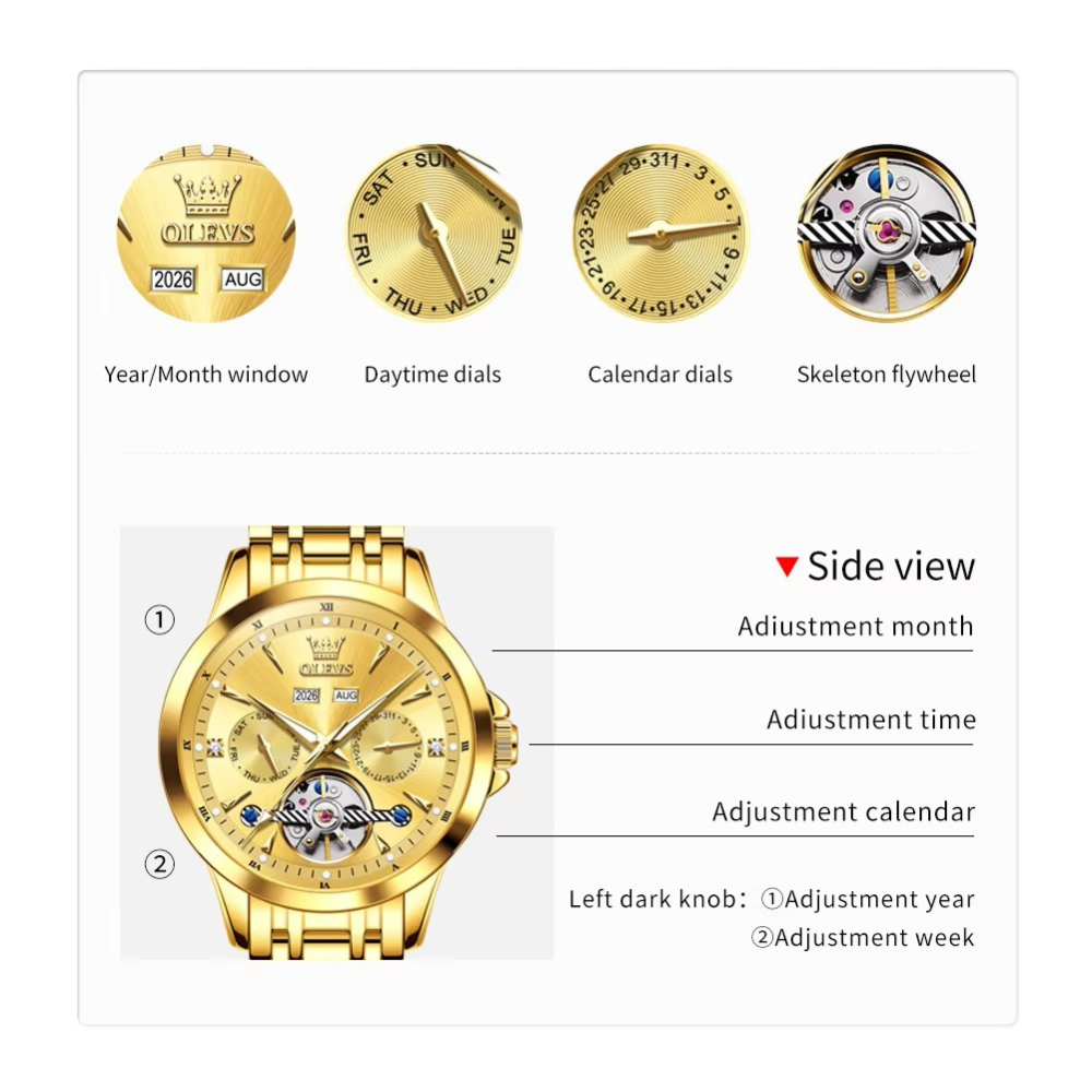 SALE | Edelstahl Automatik Armbanduhr mit Monats und Jahresanzeige "Orologio automatico da uomo no.5191" - PITANI