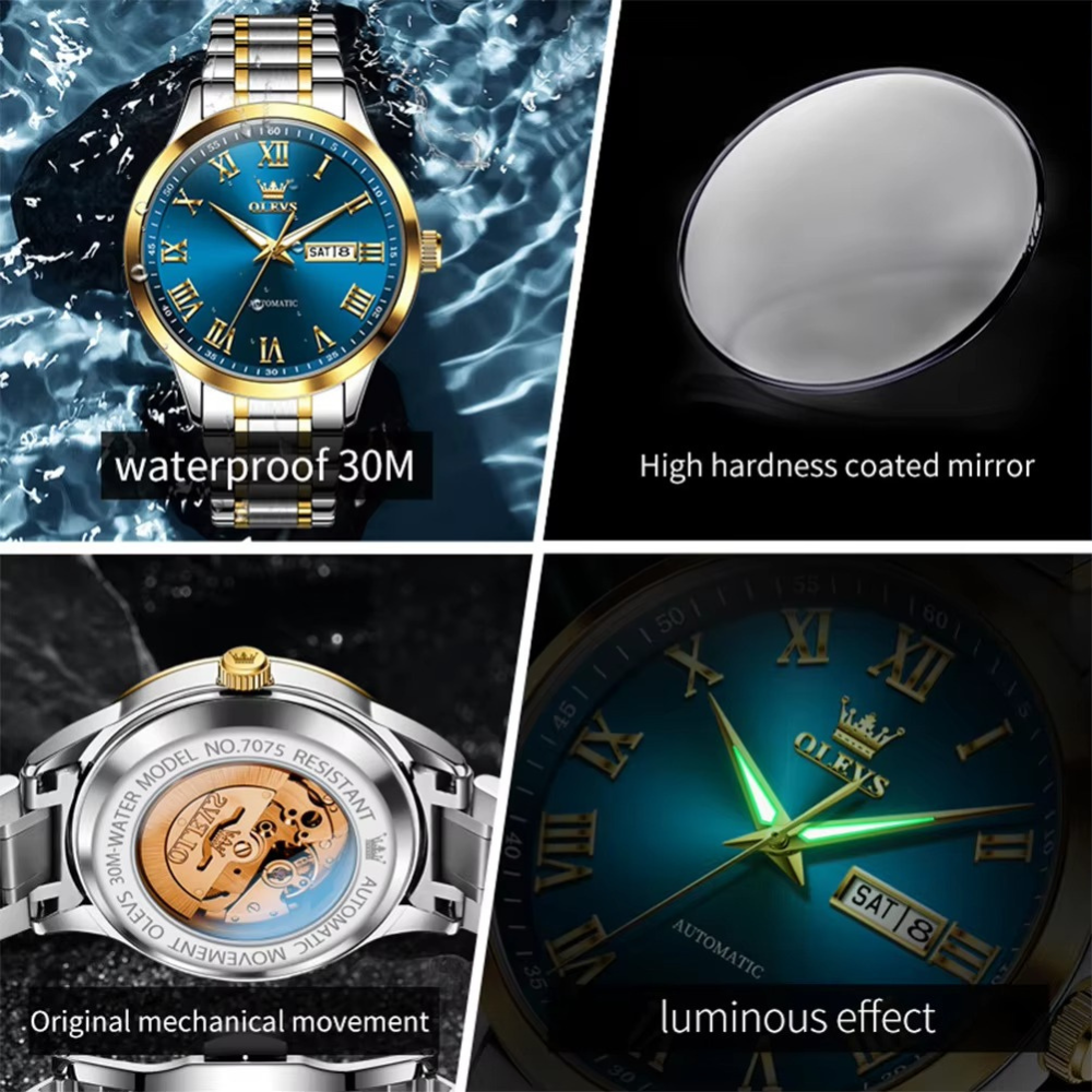 SALE | Edelstahl Automatik Armbanduhr mit römischen Zahlen "Visualizzazione del giorno e della data no.5190" - PITANI