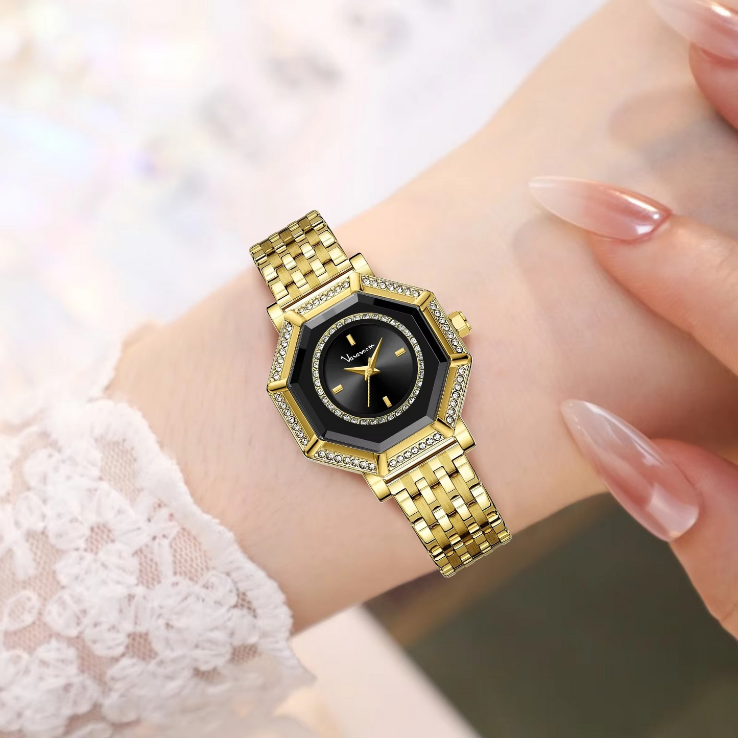 Geometrische Glitzer Edelstahl Armbanduhr "Splendido quarzo no.3177" - PITANI