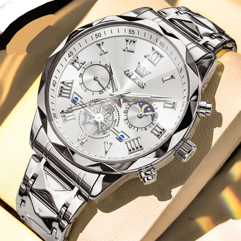 Moderne Herrenuhr mit Chronograph und Edelstahlarmband – Mondphasenanzeige Armbanduhr – no. 5339 - PITANI