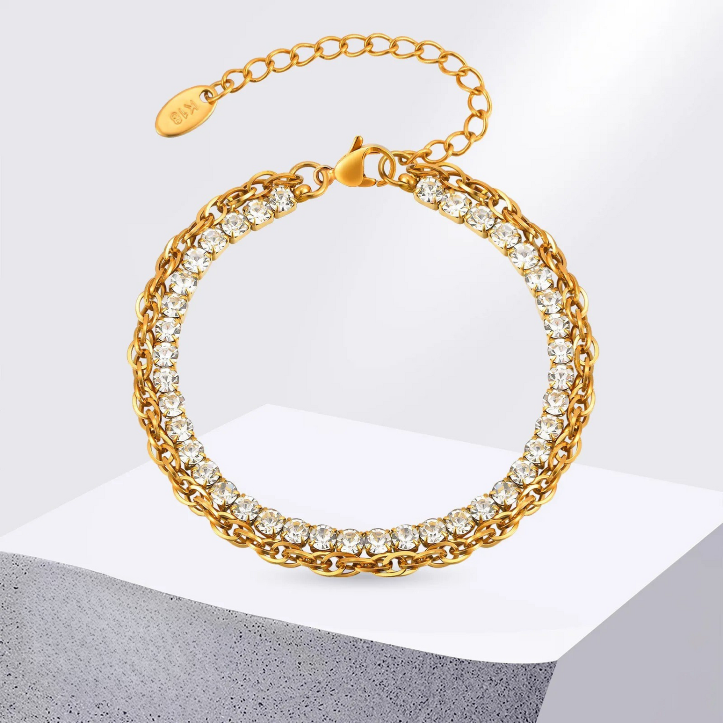 Zweifarbiges Edelstahl Glitzer Armband in Gold/Silber "Fascino a Catena no.5207" - PITANI