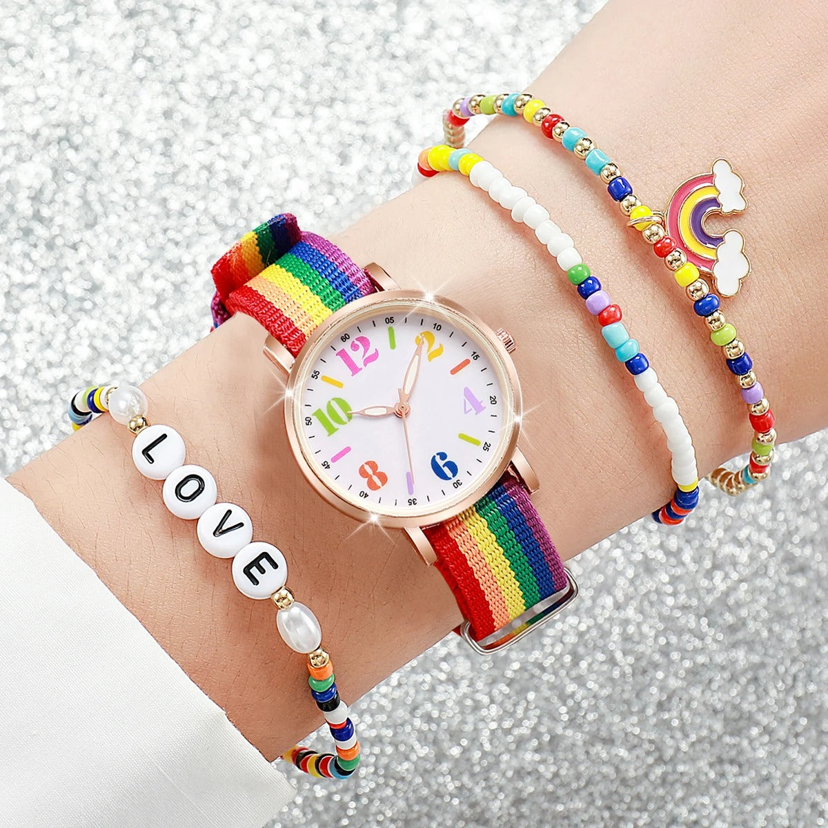 4-teiliges Regenbogen Uhren-Schmuckset „Set Di Braccialetti Di Perline No.6822“ - PITANI