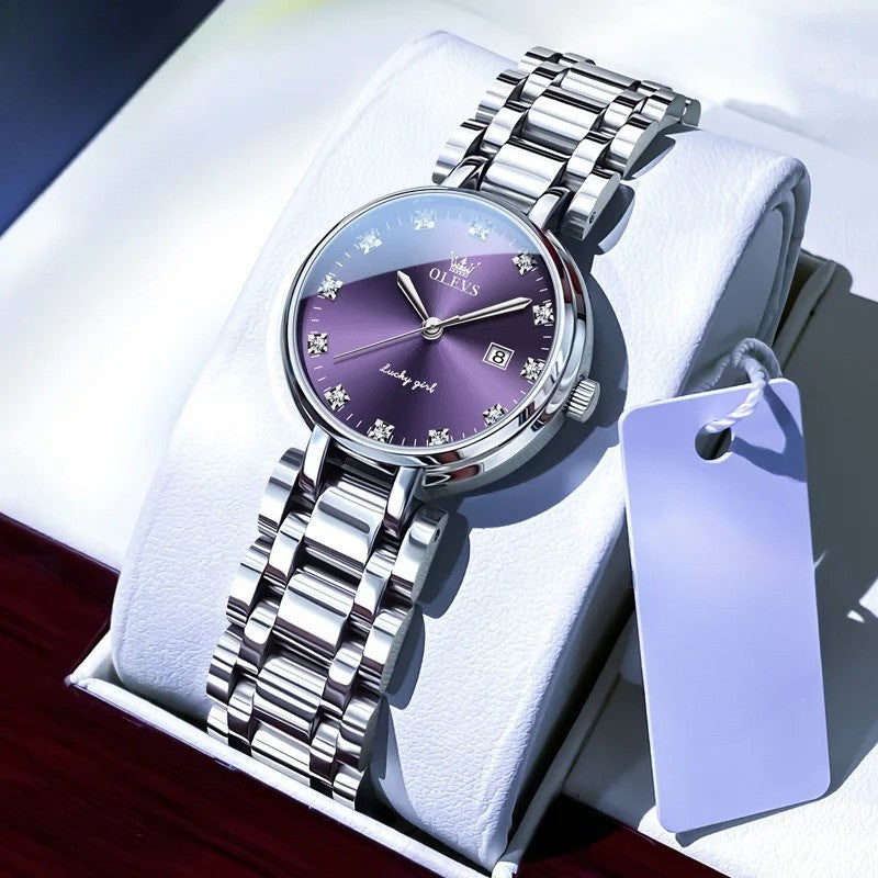 Edelstahl Armbanduhr mit Diamanten/römischen Zahlen "Quarzo Viola Moda no.3179" - PITANI