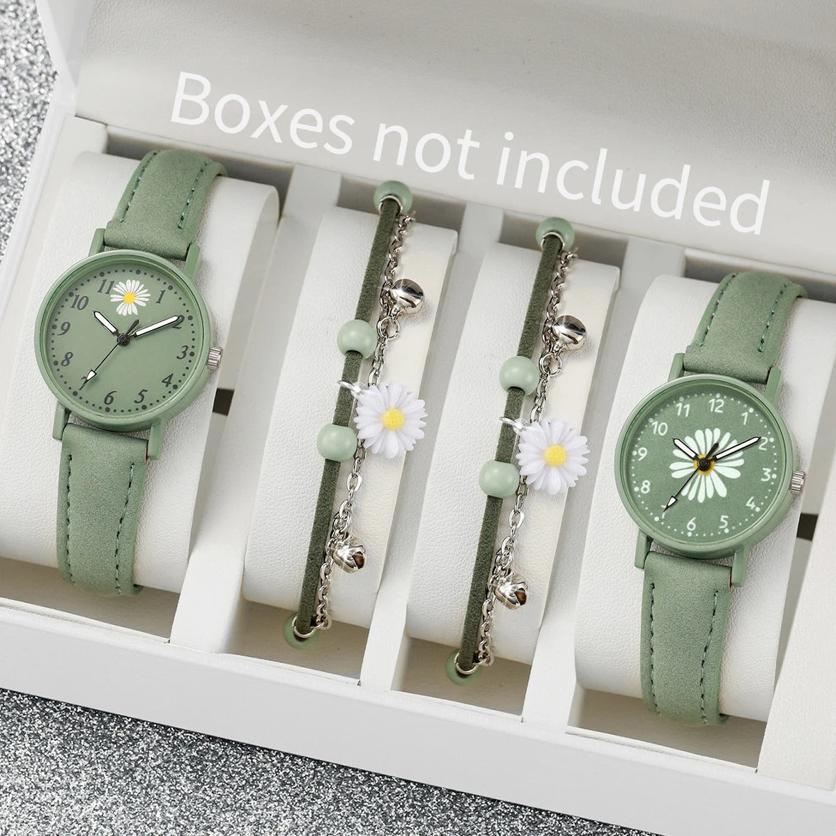 4-teiliges Uhren-Schmuckset „Leather Strap Flower No.6814“ - PITANI