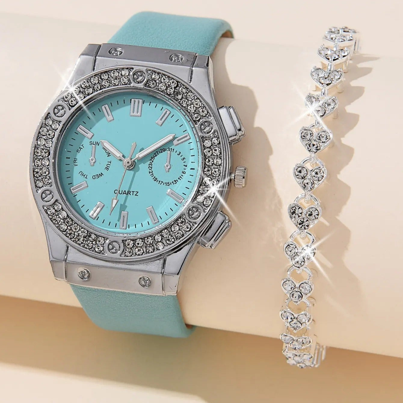 2-teiliges Glitzer Uhren-Schmuckset „2 Pezzi Di Moda Di braccialette belle No.6805“ - PITANI