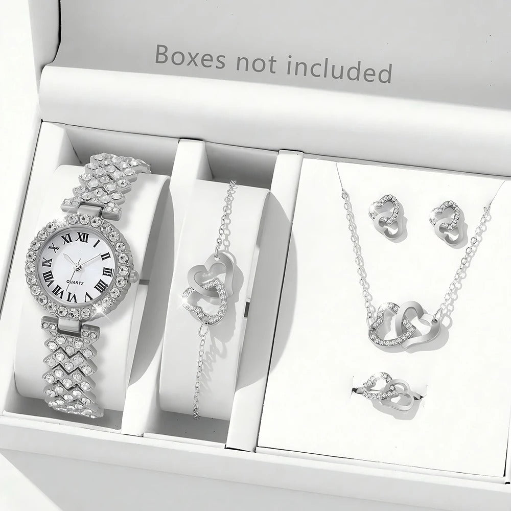 5-teiliges Glitzer Uhren-Schmuckset „Acciaio Diamantato Incastonato No.6794“ - PITANI