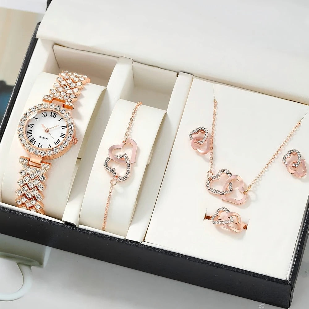 5-teiliges Glitzer Uhren-Schmuckset „Acciaio Diamantato Incastonato No.6794“ - PITANI