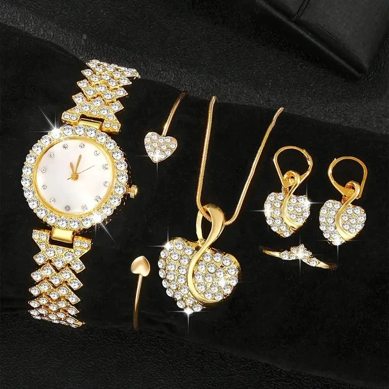 5-teiliges Glitzer Uhren-Schmuckset „Acciaio Diamantato Incastonato No.6794“ - PITANI