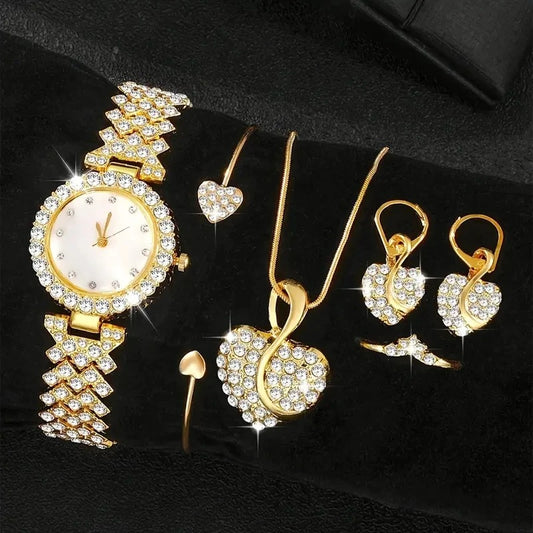 5-teiliges Glitzer Uhren-Schmuckset „Acciaio Diamantato Incastonato No.6794“ - PITANI