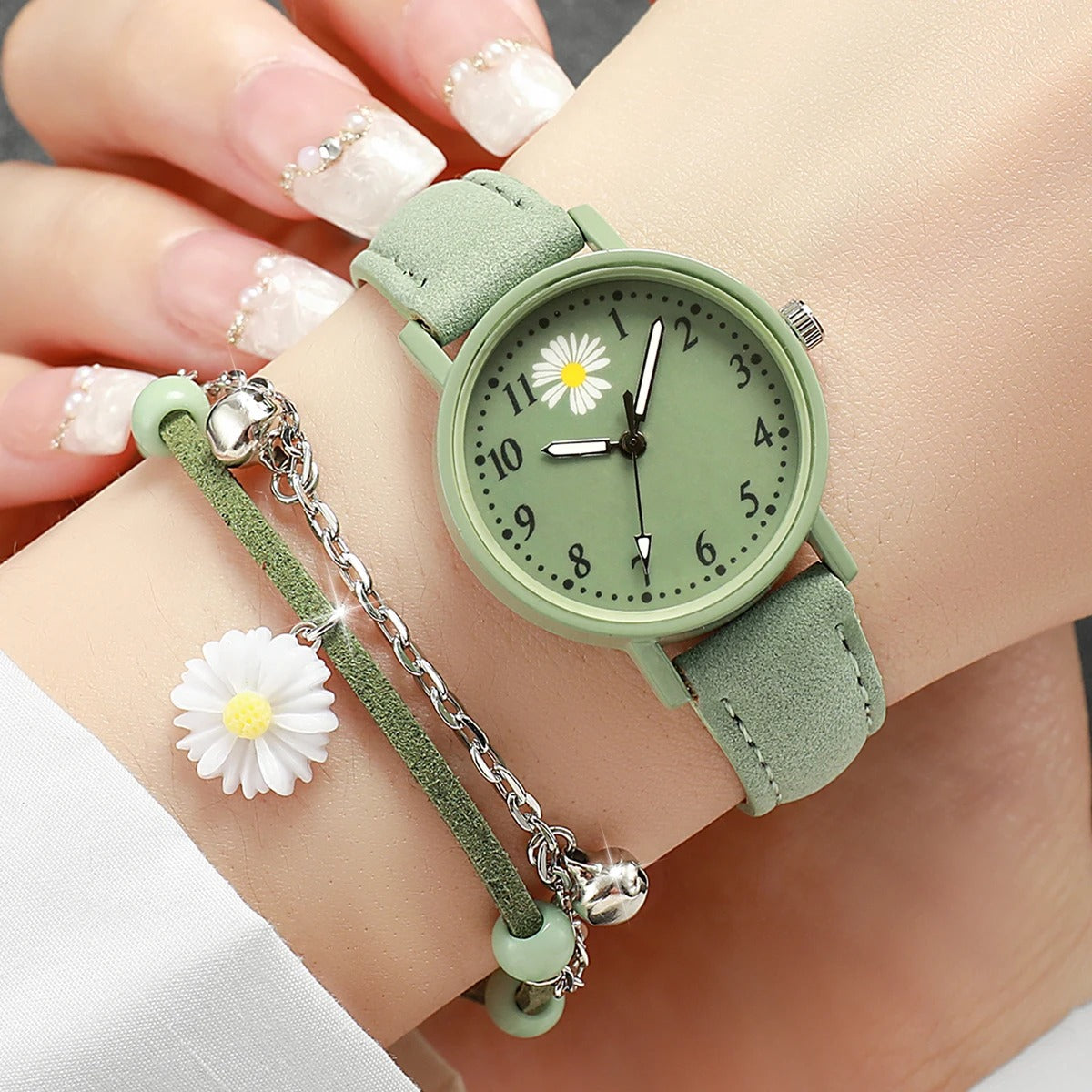 4-teiliges Uhren-Schmuckset „Leather Strap Flower No.6814“ - PITANI