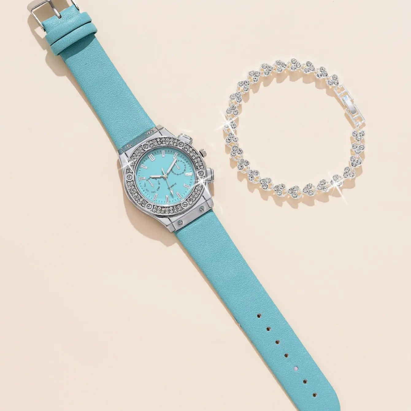 2-teiliges Glitzer Uhren-Schmuckset „2 Pezzi Di Moda Di braccialette belle No.6805“ - PITANI