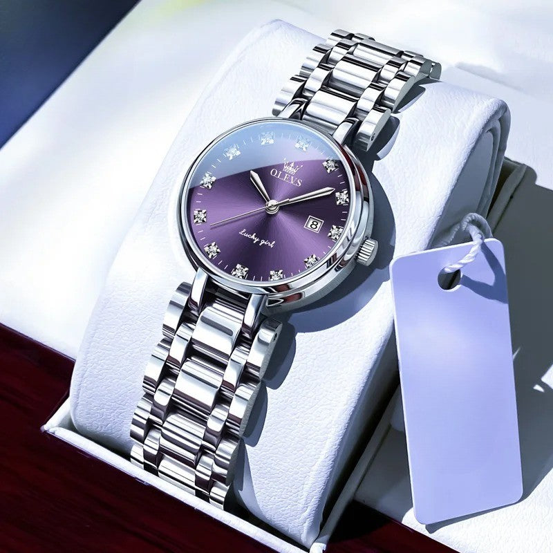 Edelstahl Armbanduhr mit Diamanten/römischen Zahlen "Quarzo Viola Moda no.3179" - PITANI