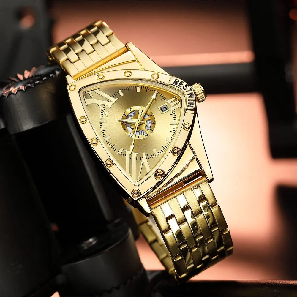 Außergewöhnliche Dreieckige Edelstahl Armbanduhr "Uomo Triangolo d'Oro Quarzo no.4114" - PITANI