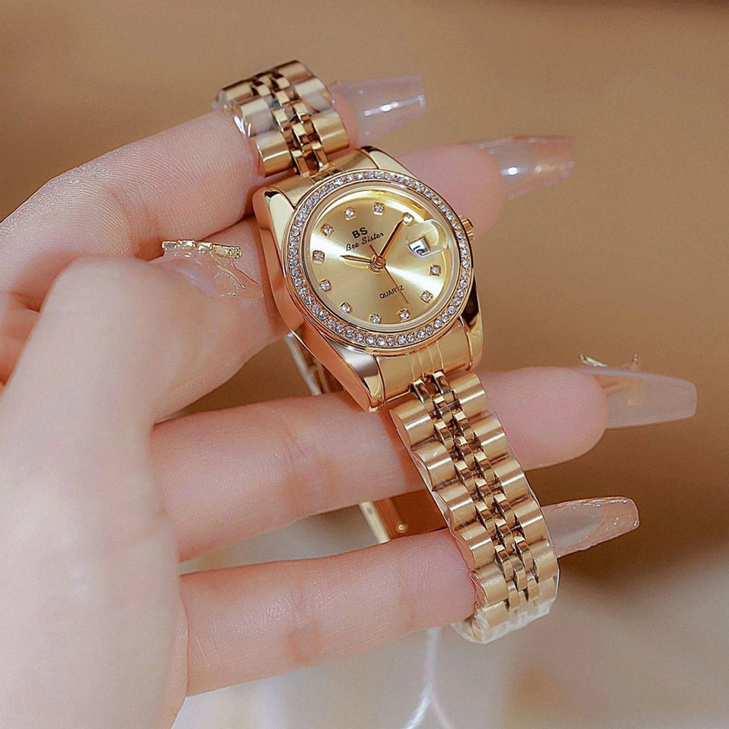 Edelstahl Armbanduhr mit glitzernder Lünette "Orologi Bracciale In Oro no.3158" - PITANI