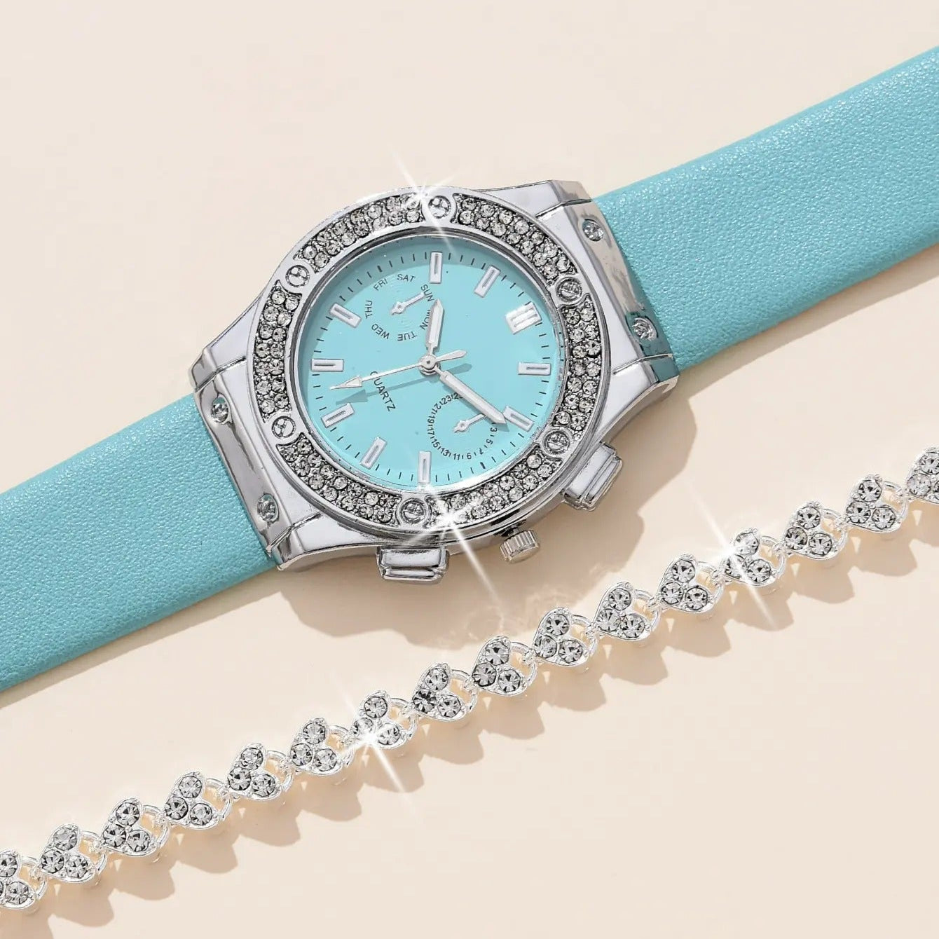 2-teiliges Glitzer Uhren-Schmuckset „2 Pezzi Di Moda Di braccialette belle No.6805“ - PITANI