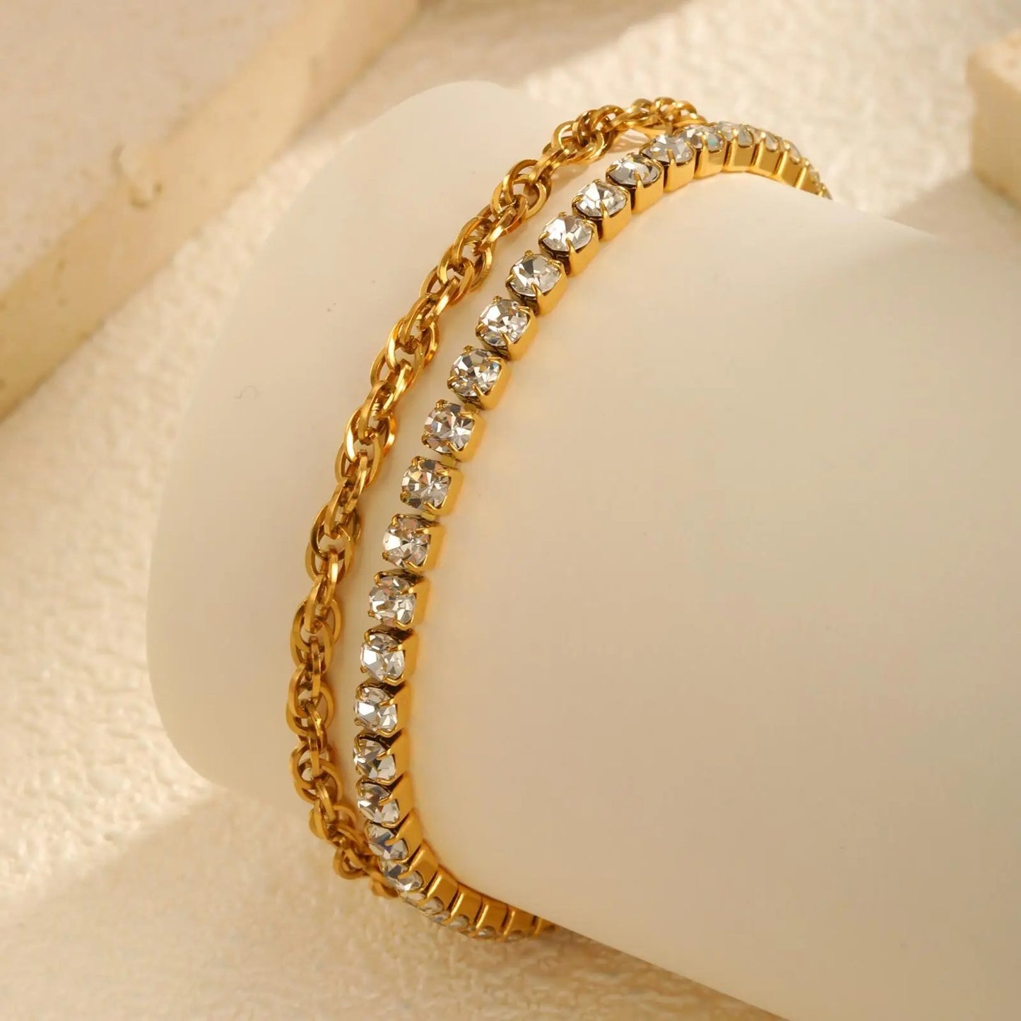 Zweifarbiges Edelstahl Glitzer Armband in Gold/Silber "Fascino a Catena no.5207" - PITANI