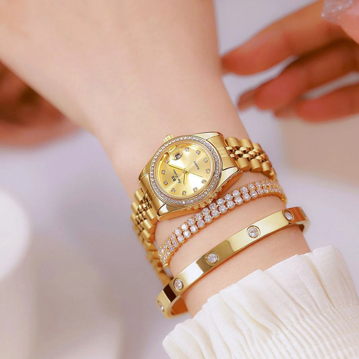 Edelstahl Armbanduhr mit glitzernder Lünette "Orologi Bracciale In Oro no.3158" - PITANI