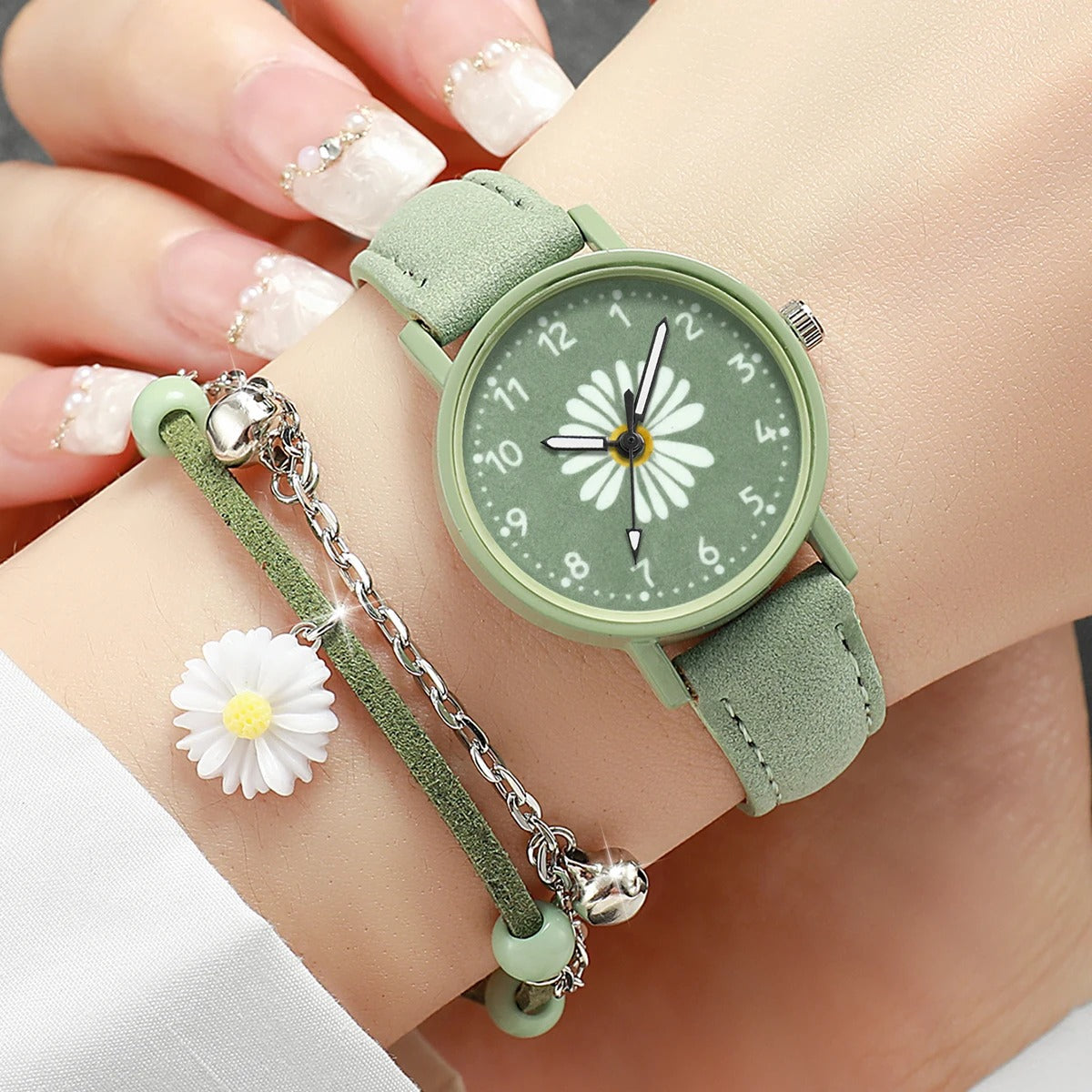 4-teiliges Uhren-Schmuckset „Leather Strap Flower No.6814“ - PITANI