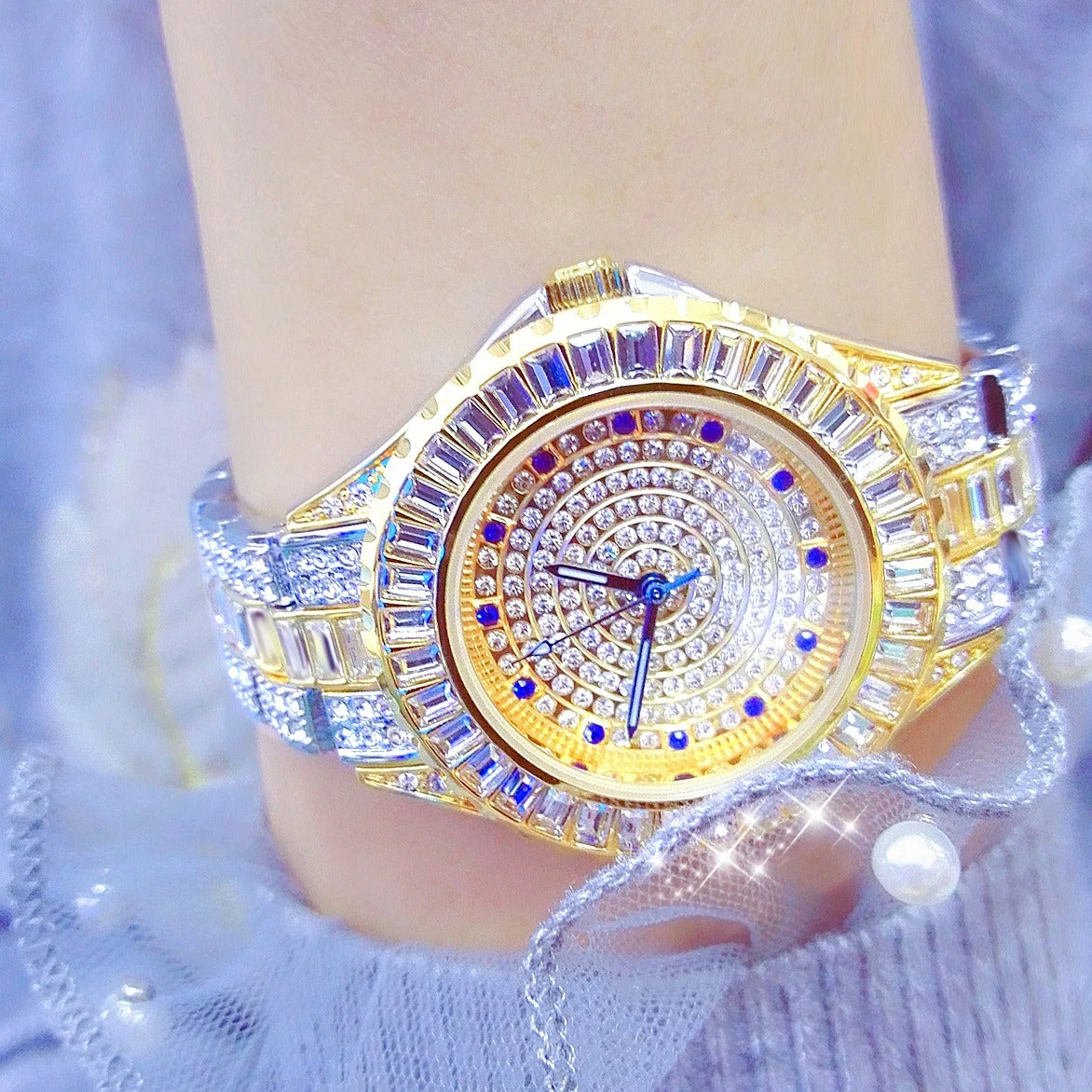 Edelstahl Glitzer Armbanduhr "Orologio Con Diamanti In Oro no.3160" - PITANI