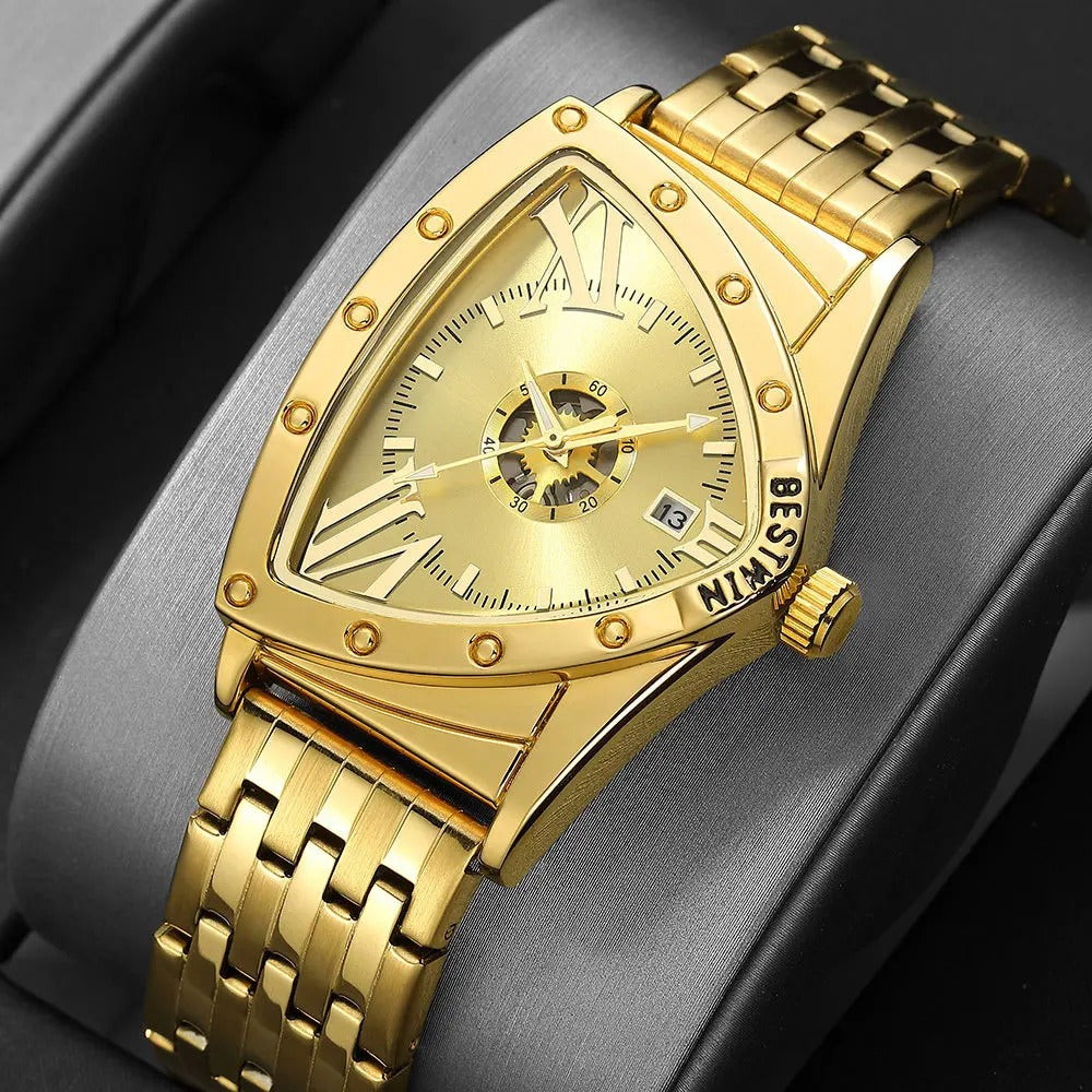 Außergewöhnliche Dreieckige Edelstahl Armbanduhr "Uomo Triangolo d'Oro Quarzo no.4114" - PITANI
