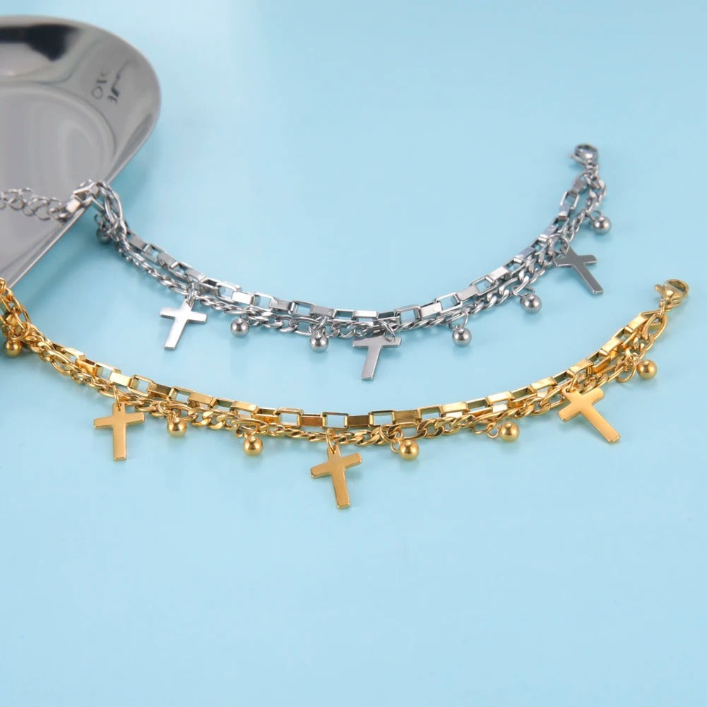 Edelstahl Kreuz Armband "Doppia Catena no.525" - PITANI