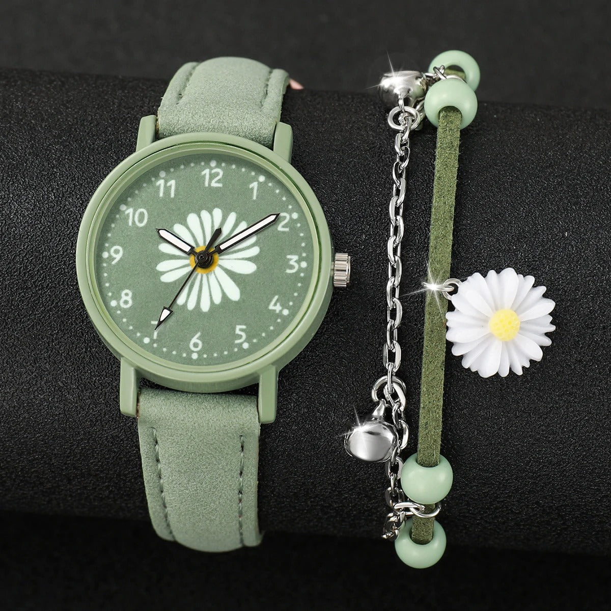 4-teiliges Uhren-Schmuckset „Leather Strap Flower No.6814“ - PITANI