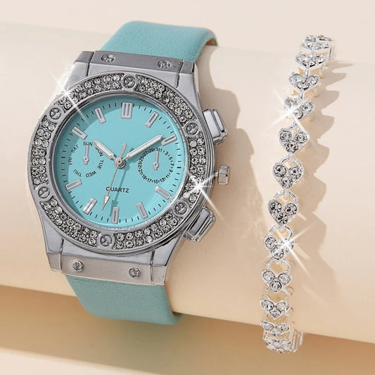 2-teiliges Glitzer Uhren-Schmuckset „2 Pezzi Di Moda Di braccialette belle No.6805“ - PITANI