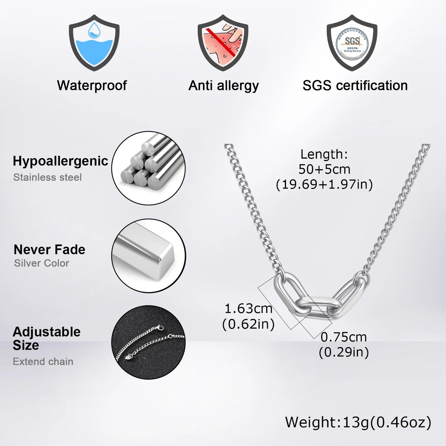 Edelstahl Halskette "Collare con maglie in metallo color argento no.4259" - PITANI