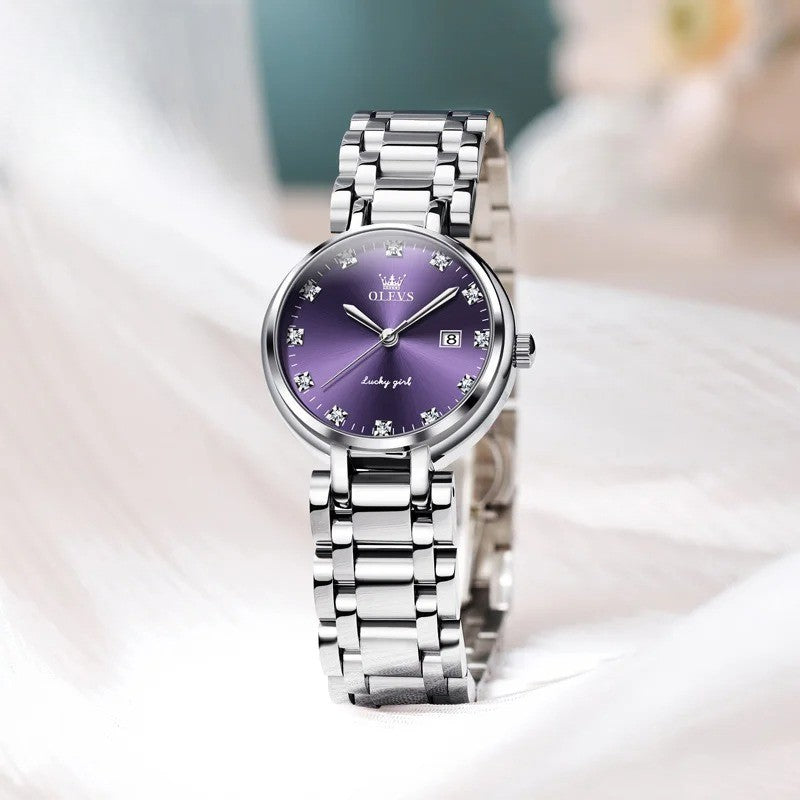 Edelstahl Armbanduhr mit Diamanten/römischen Zahlen "Quarzo Viola Moda no.3179" - PITANI