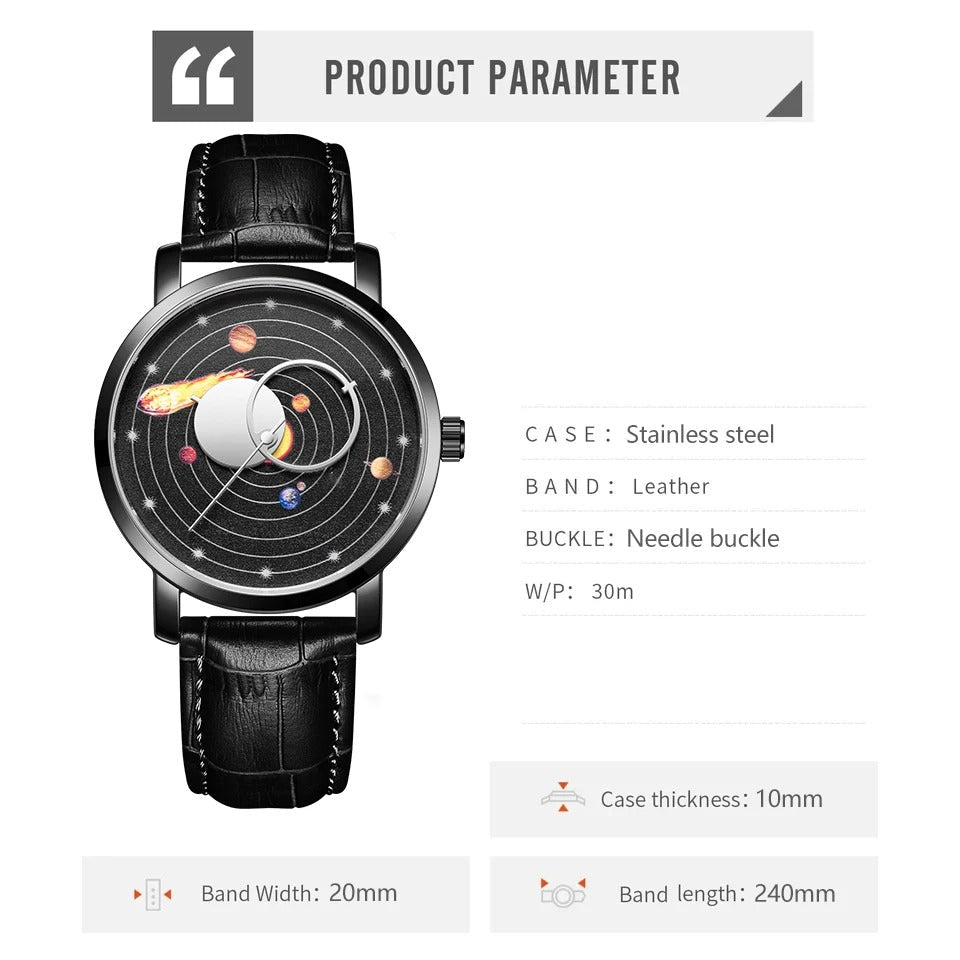 Leder Sonnensystem Optik Armbanduhr "Orologi Da Uomo Solari no.468" - PITANI