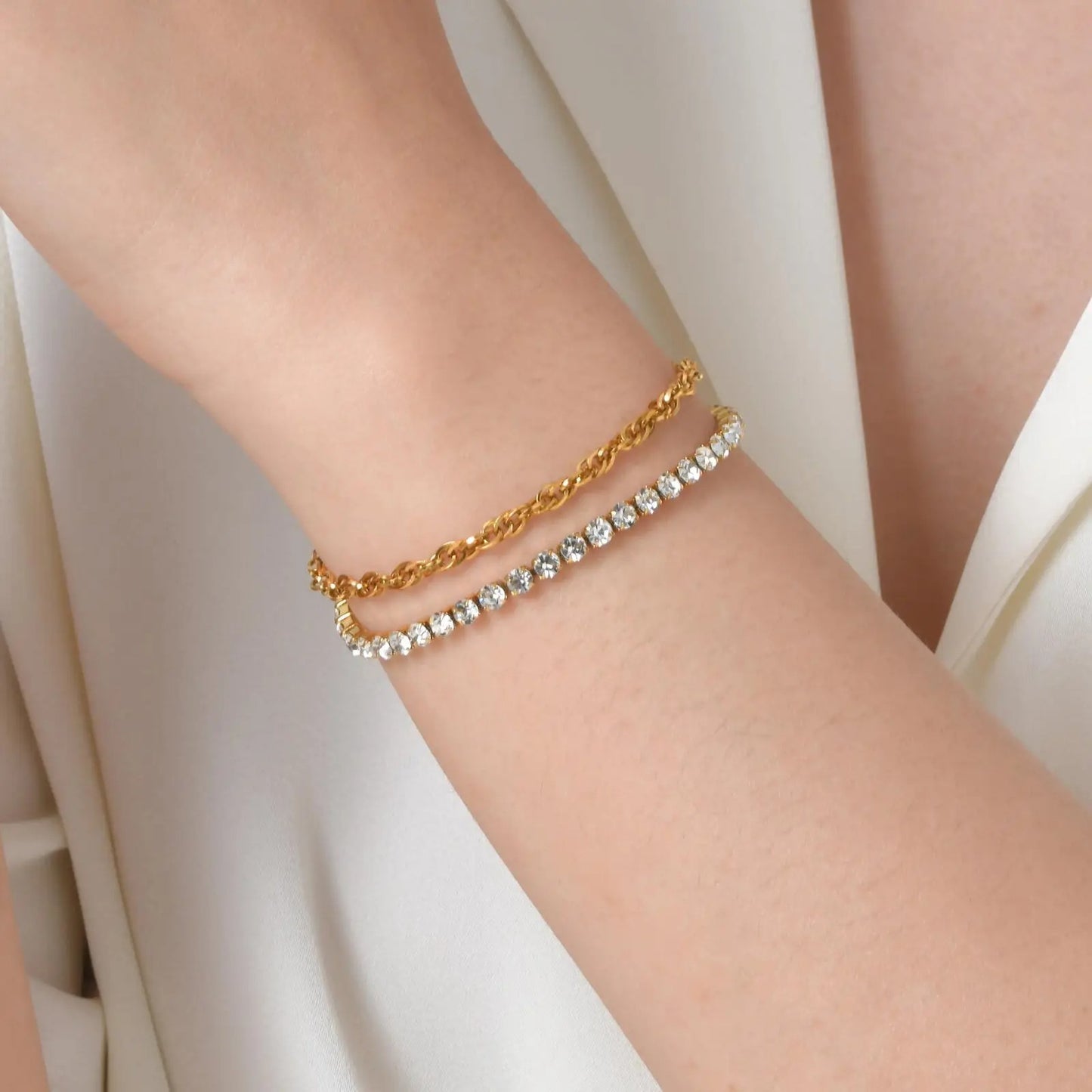 Zweifarbiges Edelstahl Glitzer Armband in Gold/Silber "Fascino a Catena no.5207" - PITANI