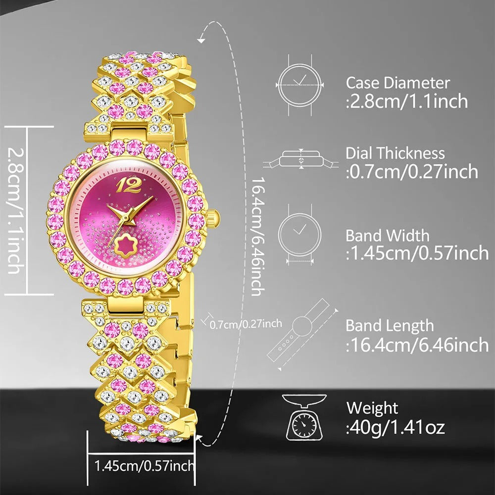 6-teiliges Glitzer Uhren-Schmuckset „Quarzo Con Strass Alla Moda No.6821“ - PITANI