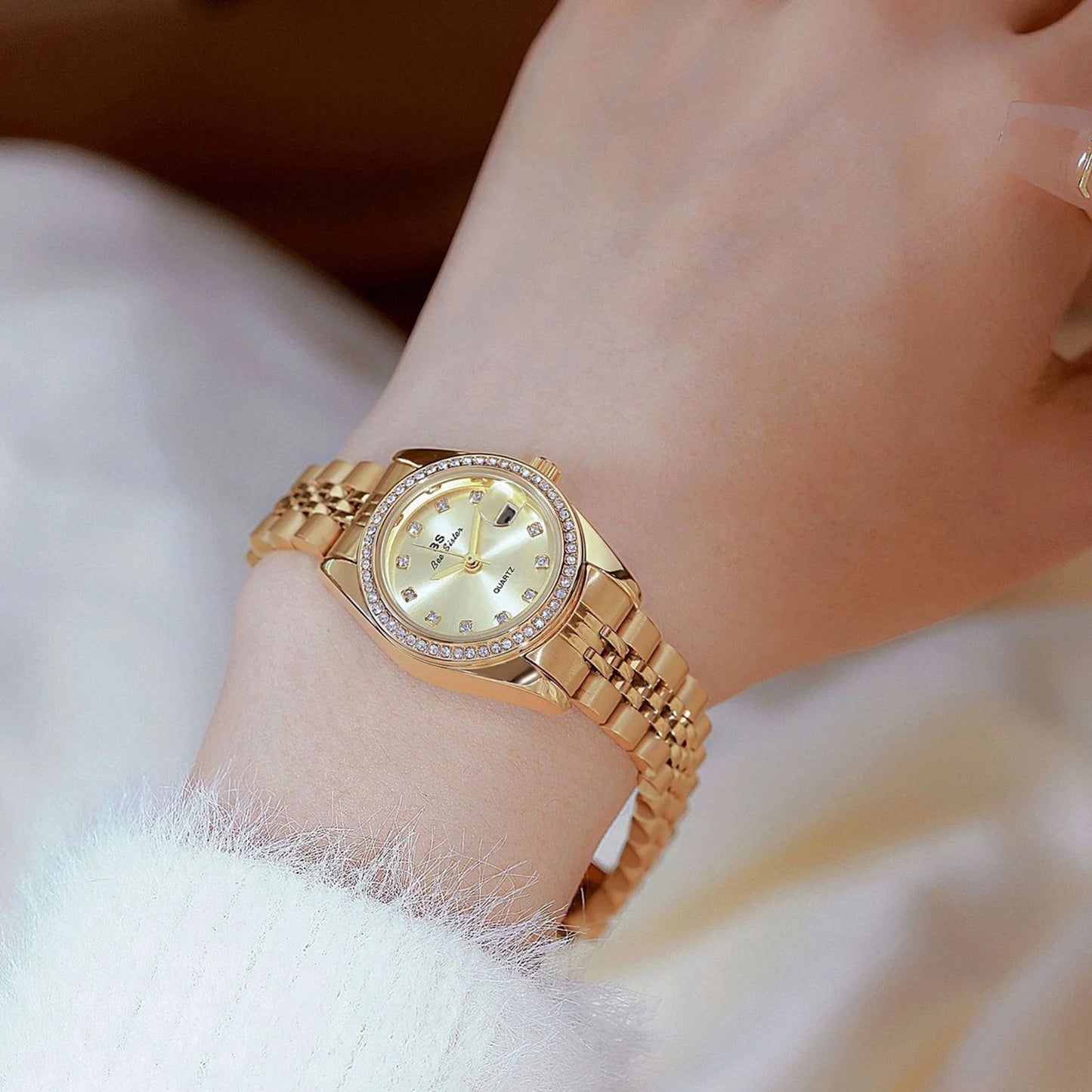 Edelstahl Armbanduhr mit glitzernder Lünette "Orologi Bracciale In Oro no.3158" - PITANI