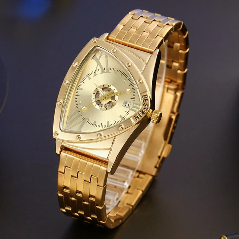 Außergewöhnliche Dreieckige Edelstahl Armbanduhr "Uomo Triangolo d'Oro Quarzo no.4114" - PITANI
