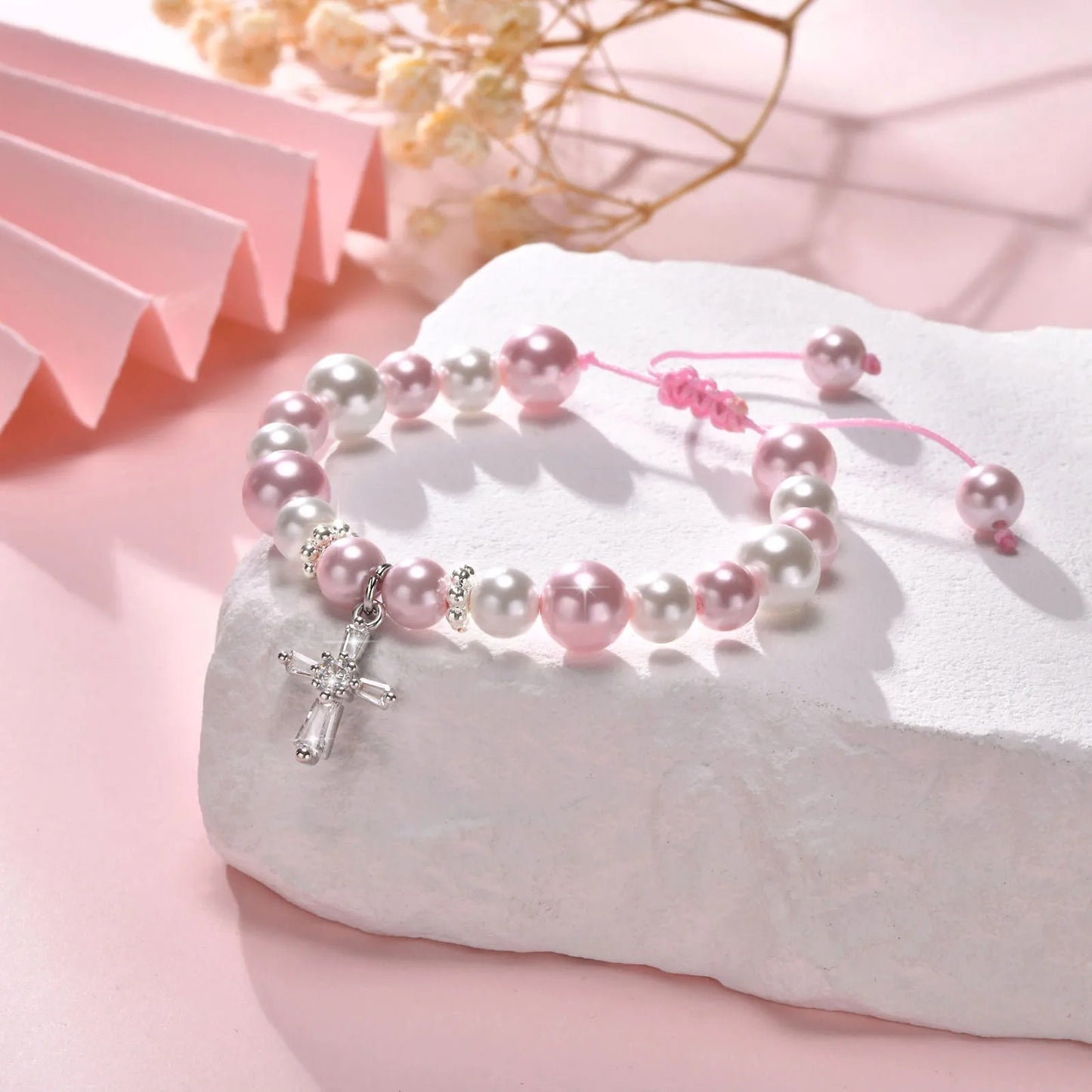 Perlen Kreuz Armband "Braccialetto Di Perline Rosa no.516" - PITANI