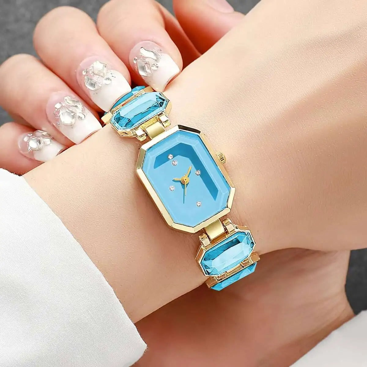 Edelstahl Armbanduhr mit smaragdähnlichen Gliedern "Orologi Da Donna Eleganti no.3152" - PITANI