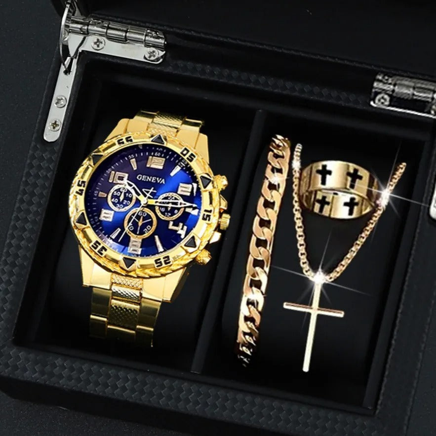 4-teiliges Uhren-Schmuckset mit Kreuz Stil „Collana Con Accessorio Bracciale No.6807“ - PITANI