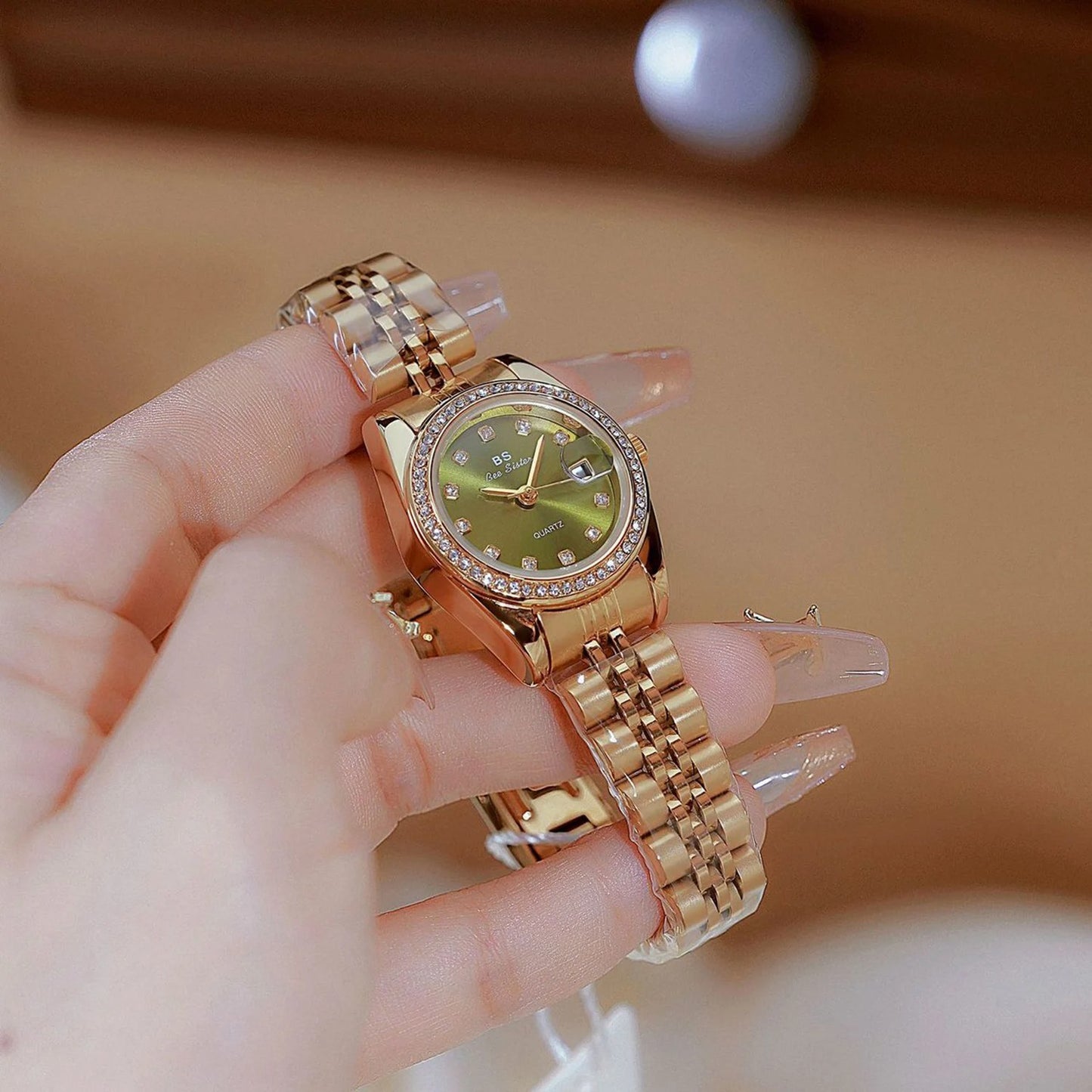 Edelstahl Armbanduhr mit glitzernder Lünette "Orologi Bracciale In Oro no.3158" - PITANI