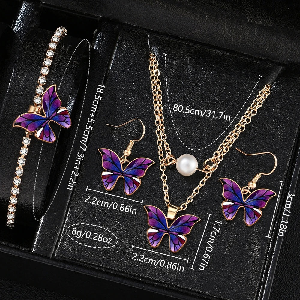 5-teiliges Lila Schmetterling Uhren-Schmuckset „Imposta La Tendenza Della Moda No.6828“ - PITANI