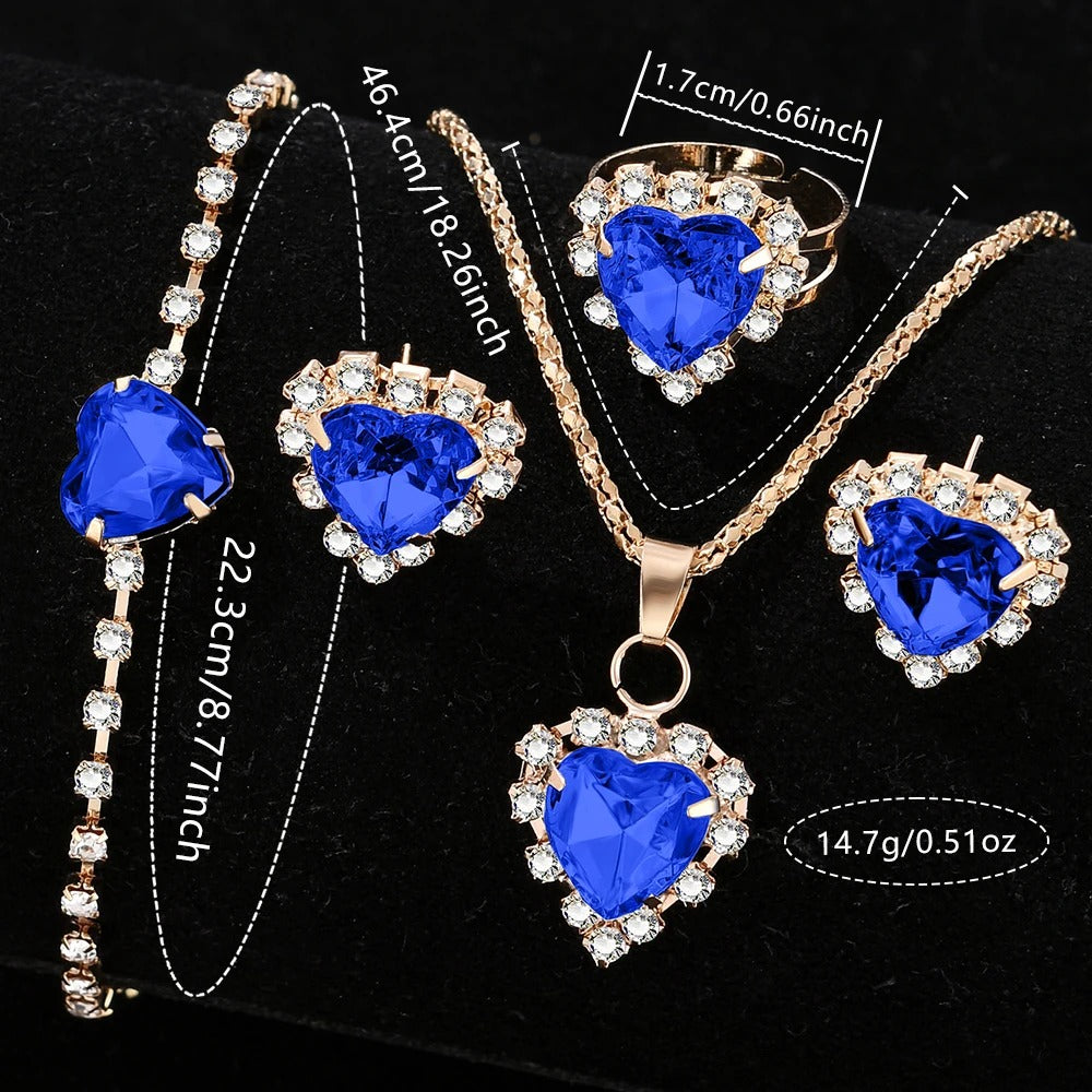 6-teiliges blaues Glitzer Uhren-Schmuckset „Quarzo Con Strass Di Lusso No.6826“ - PITANI