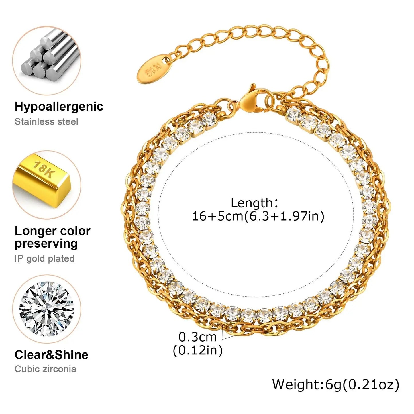 Zweifarbiges Edelstahl Glitzer Armband in Gold/Silber "Fascino a Catena no.5207" - PITANI