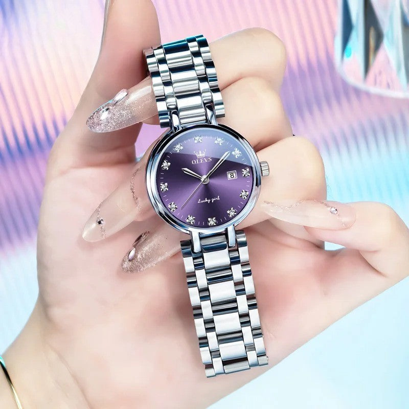 Edelstahl Armbanduhr mit Diamanten/römischen Zahlen "Quarzo Viola Moda no.3179" - PITANI