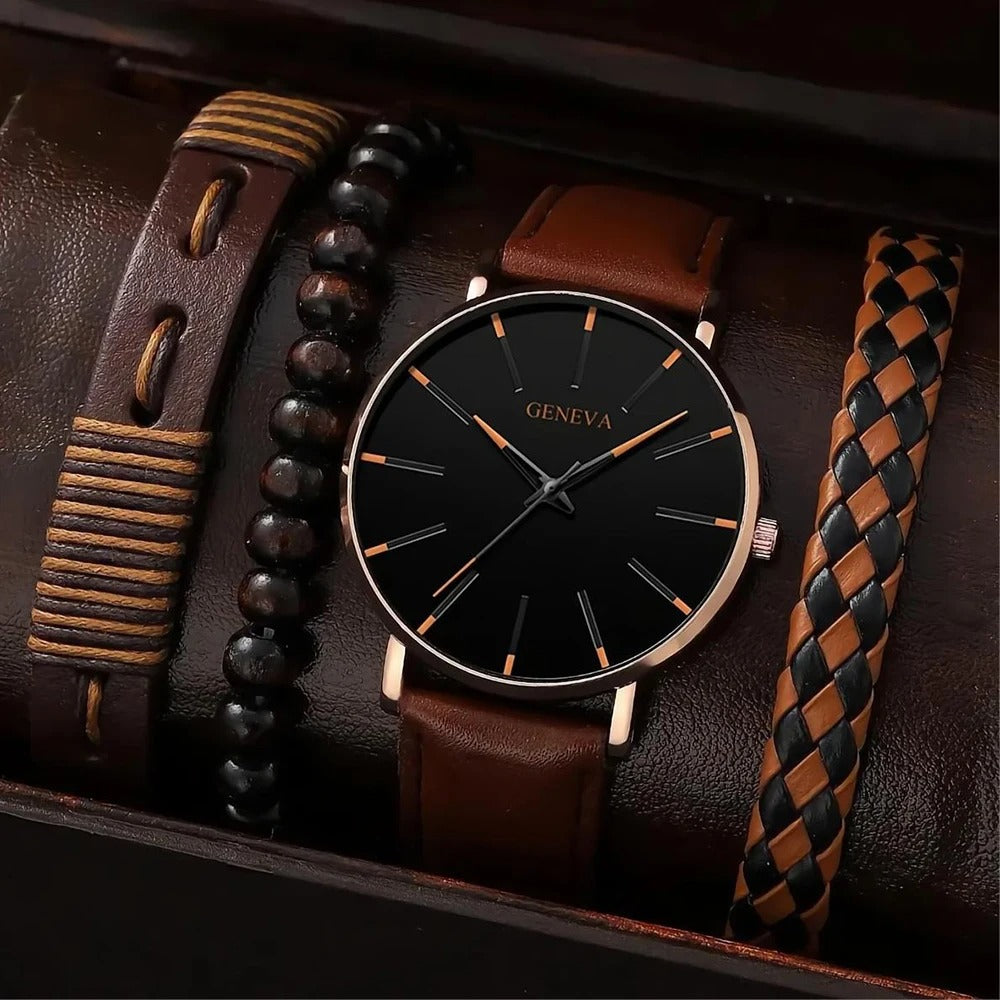 4-teiliges Uhren-Schmuckset „Quarzo Marrone Da Lavoro No.6795“ - PITANI