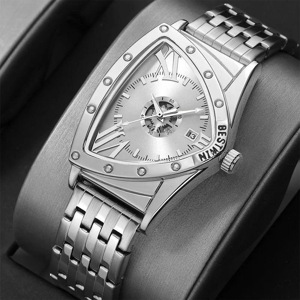 Außergewöhnliche Dreieckige Edelstahl Armbanduhr "Uomo Triangolo d'Oro Quarzo no.4114" - PITANI