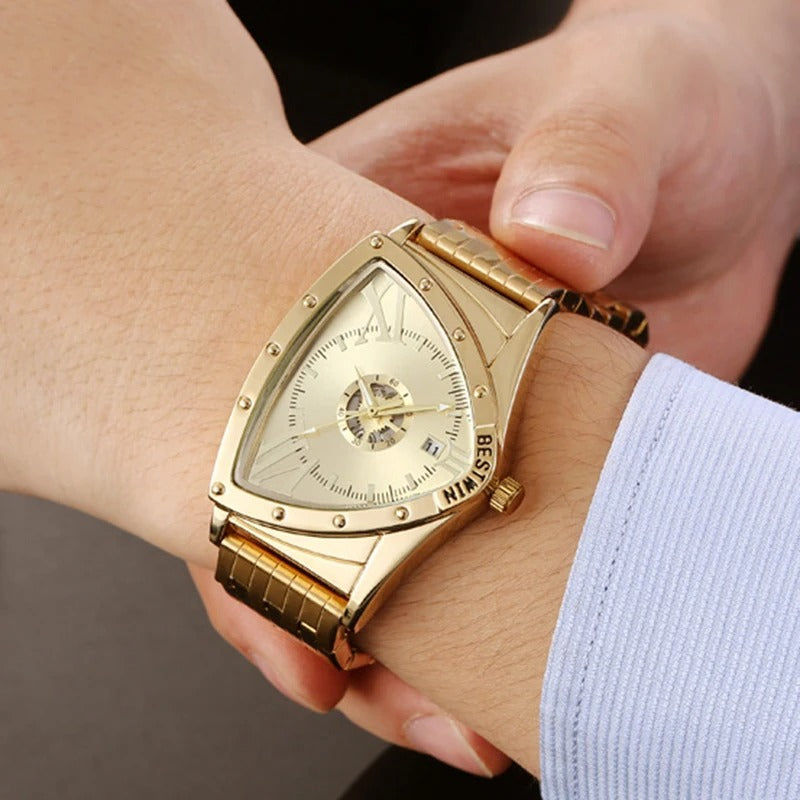 Außergewöhnliche Dreieckige Edelstahl Armbanduhr "Uomo Triangolo d'Oro Quarzo no.4114" - PITANI