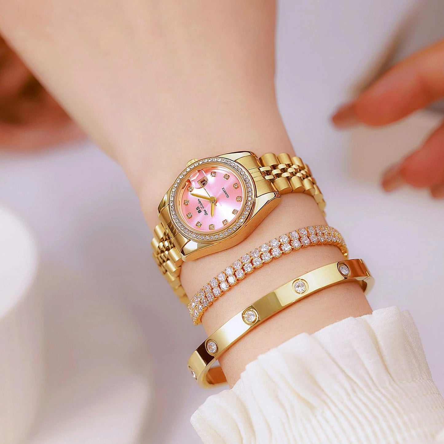 Edelstahl Armbanduhr mit glitzernder Lünette "Orologi Bracciale In Oro no.3158" - PITANI