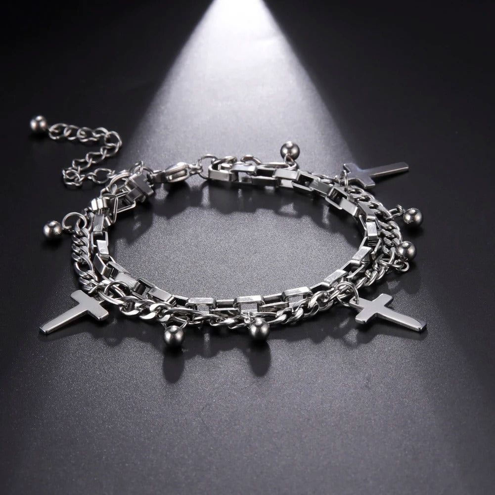 Edelstahl Kreuz Armband "Doppia Catena no.525" - PITANI