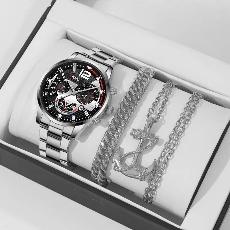 3-teiliges Uhren-Schmuckset mit Ankerhalskette „Collana D'oro Bracciale Polso No.6803“ - PITANI