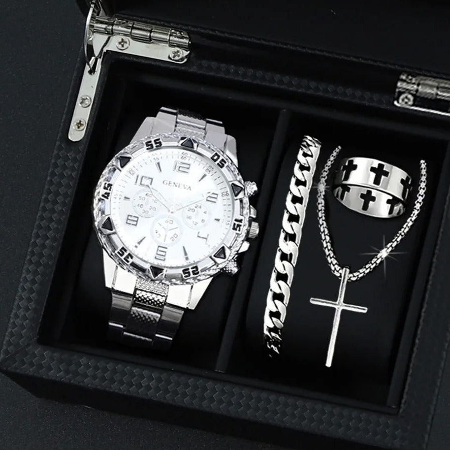4-teiliges Uhren-Schmuckset mit Kreuz Stil „Collana Con Accessorio Bracciale No.6807“ - PITANI