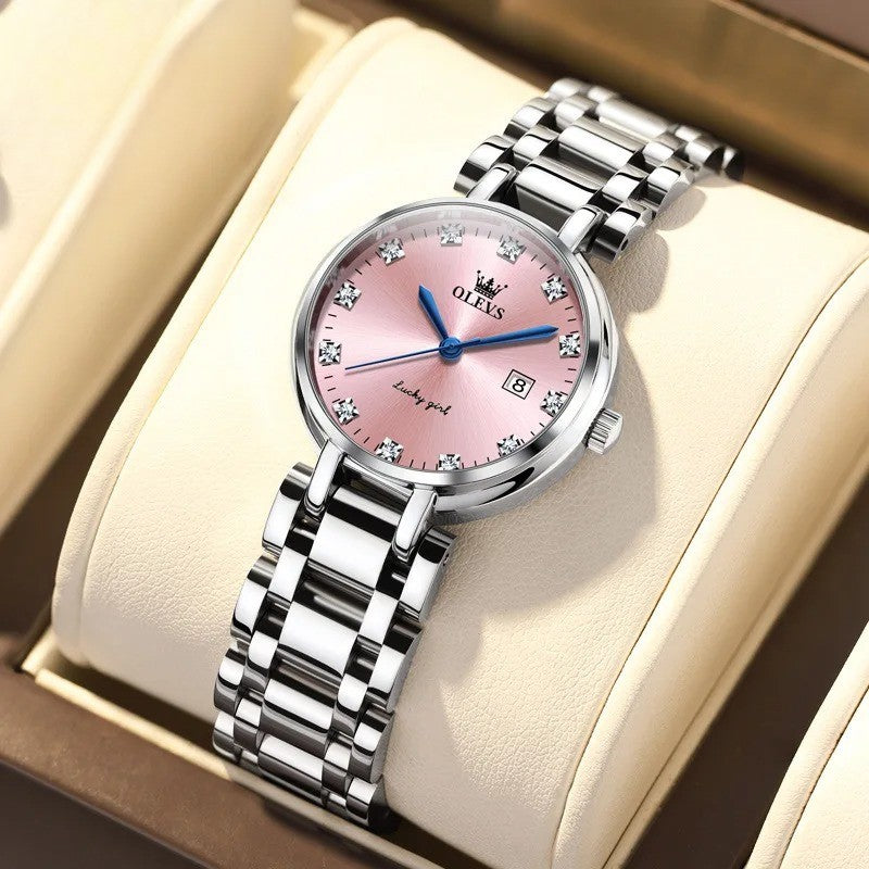 Edelstahl Armbanduhr mit Diamanten/römischen Zahlen "Quarzo Viola Moda no.3179" - PITANI